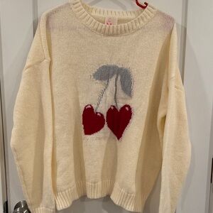 So Me Cream Sweater with Red Heart Design